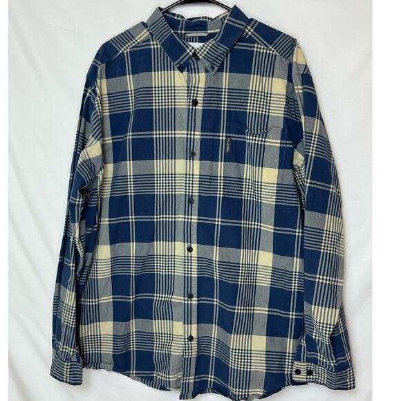 Columbia Men's Size XL Blue/Cream Plaid Button Down Long Sleeve Collared Shirt - Picture 1 of 6